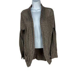 EyeShadow Lace Detail Open Front Cardigan Sweater Large Polyester & Cotton Taupe